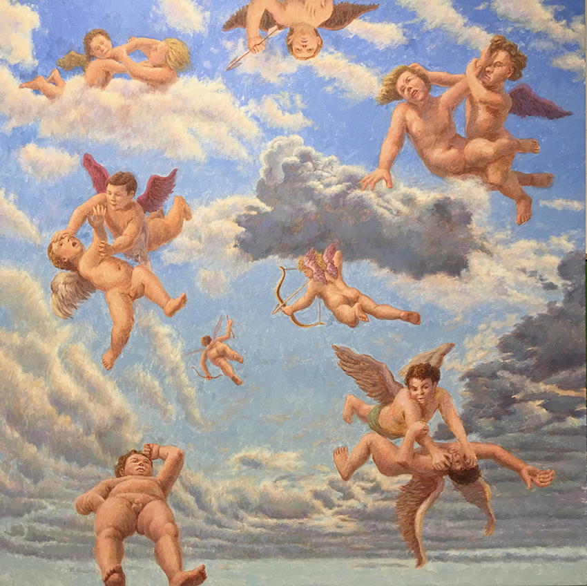 Putti War, 2017. Oil on Canvas. 50 x 50 in.