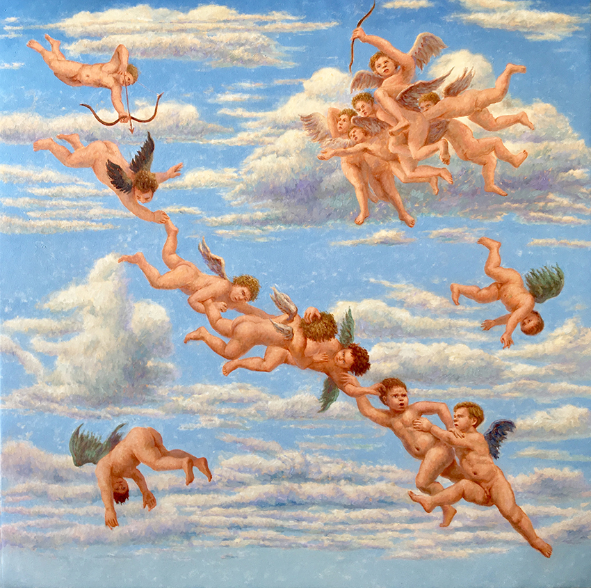 Putti Attack, 2017. Oil on Cnavas, 50 x 50 in. John A. Parks