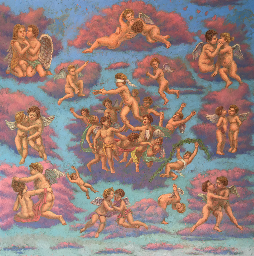 Putti Love, 2018. Acrylic on Canvas, 50 x 50 in. John A.Parks