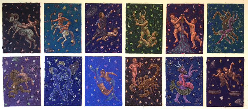 Zodiac, 2018. Acrylic on 12 panels. Each 18 x 14 in. John A. Parks